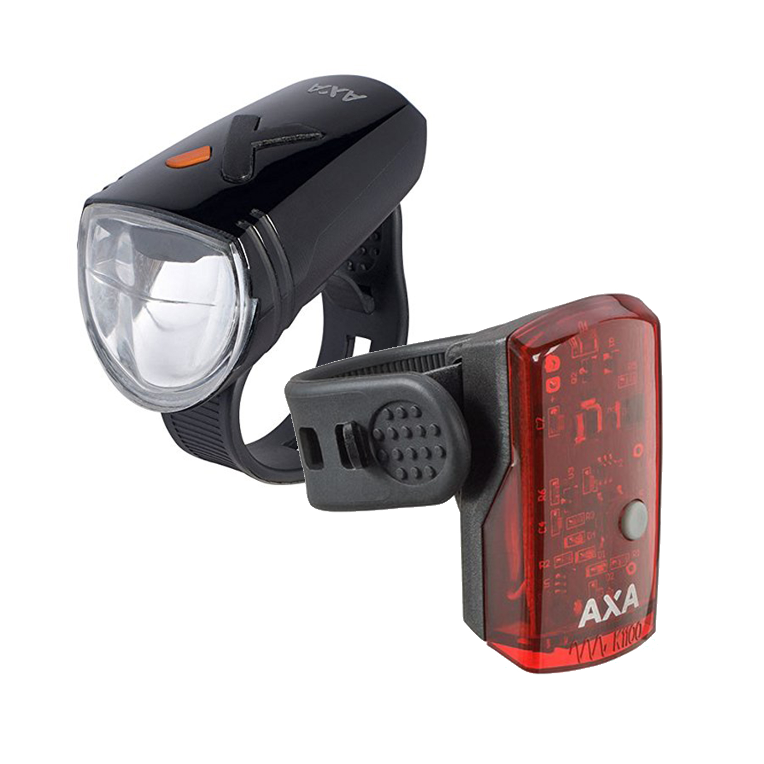 Set: AXA Greenline head and tail light – USB – Black 25 LUX – STRIDA