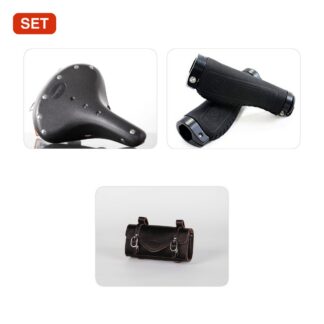 Leren comfortset zwart (zadel, handvatten, zadeltas)